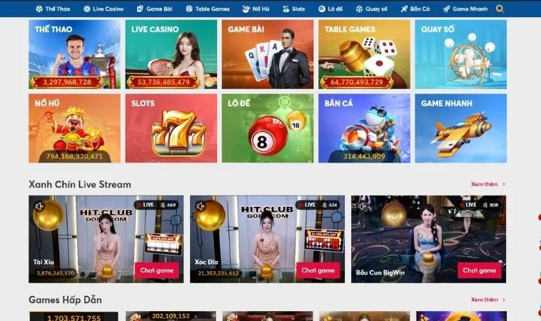 Giao diện trang chủ nhà cái MMLive
