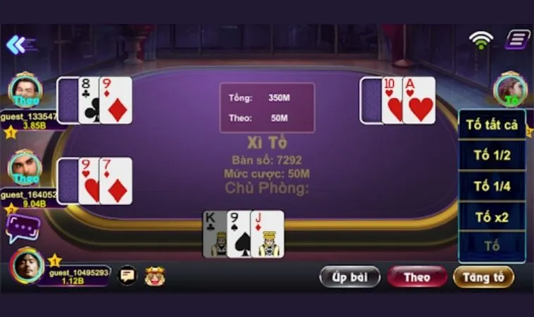Bàn chơi Xì Tố tại MMLive